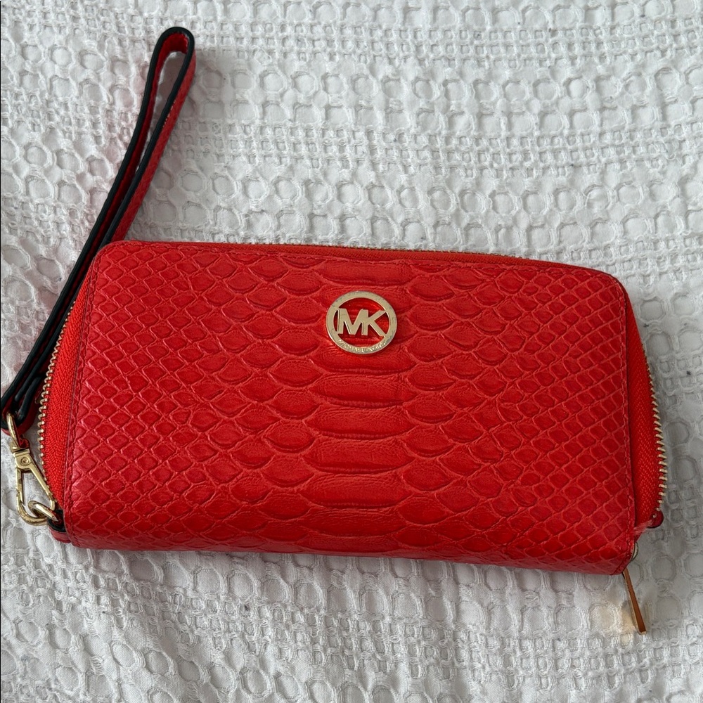 Michael Kors Red Textured Wristlet
